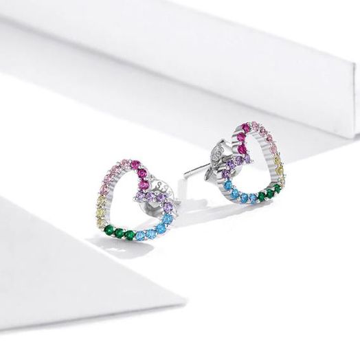 Exquisite 925 Sterling Silver Multi-Color Dazzling Zirconia Heart Earrings - Image 3
