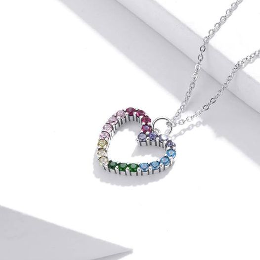 Exquisite 925 Sterling Silver Multi-Color Dazzling Zirconia Heart Necklace - Image 3