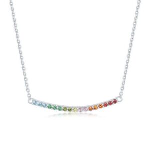 Delicate 925 Sterling Silver Multi-Color Curved Bar Pendant Necklace