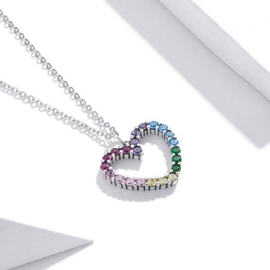Exquisite 925 Sterling Silver Multi-Color Dazzling Zirconia Heart Necklace