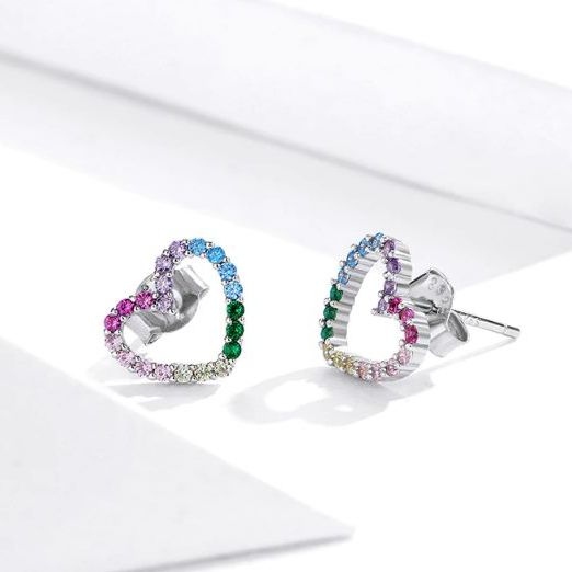 Exquisite 925 Sterling Silver Multi-Color Dazzling Zirconia Heart Earrings