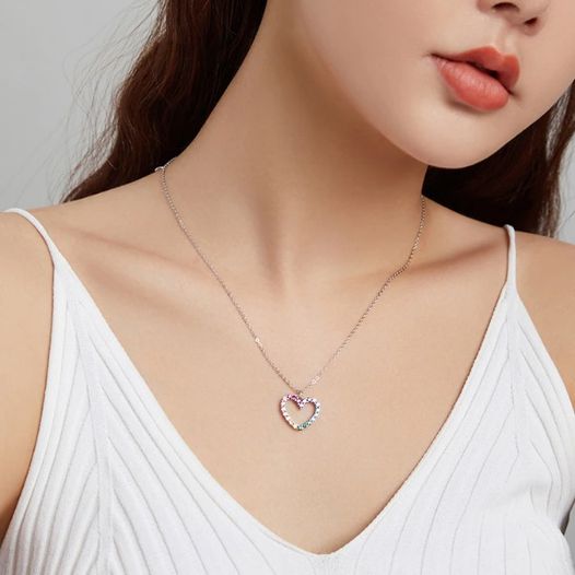 Exquisite 925 Sterling Silver Multi-Color Dazzling Zirconia Heart Necklace - Image 2
