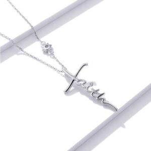 Exquisite 925 Sterling Silver Faith Cross Crystal Pendant Choker