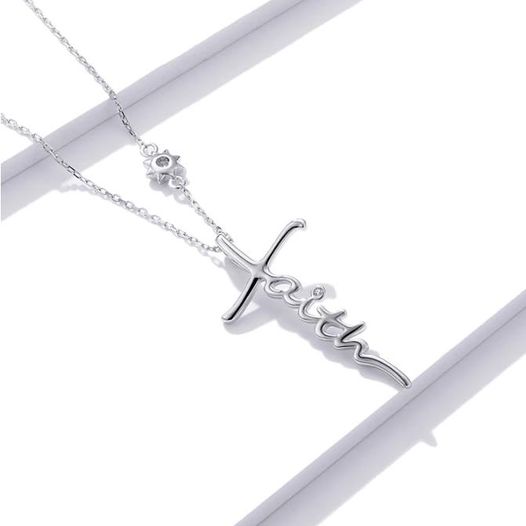 Exquisite 925 Sterling Silver Faith Cross Crystal Pendant Choker