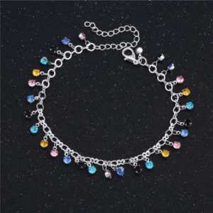 925 Sterling Silver Multi-Color Crystal Anklet