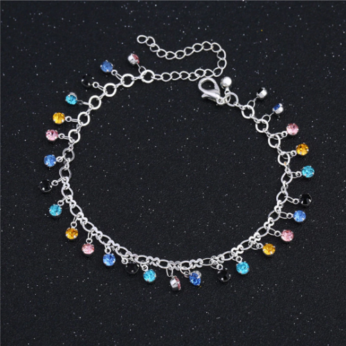 925 Sterling Silver Multi-Color Crystal Anklet