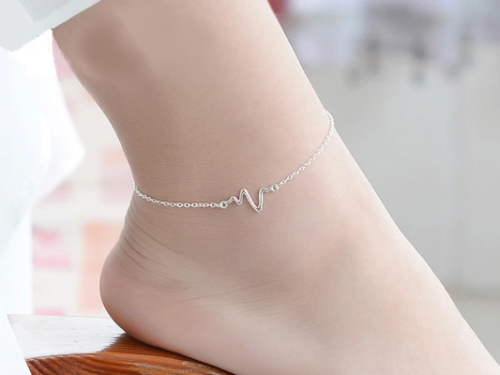 925 Sterling Silver Heart Pulse Rate Anklet - Image 2