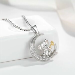 Genuine 925 Sterling Silver Elephant's Moon Zircon Pendant Necklace