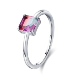 Exquisite 925 Sterling Silver Princess Cut Tourmaline Gemstone Ring