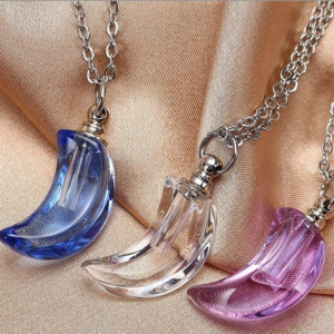 Cremation Ashes Stainless Steel Elegant Moon Glass Keepsake Necklace