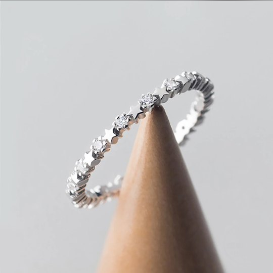 Genuine 925 Sterling Silver Zircon Star Ring
