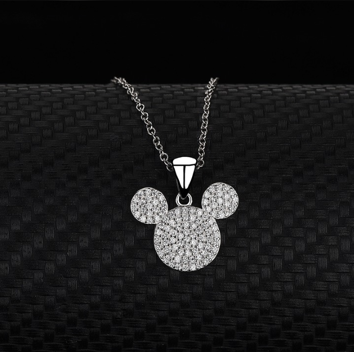 Exquisite 925 Sterling Silver Mickey Mouse Micro Inlay Zircon Pendant Necklace