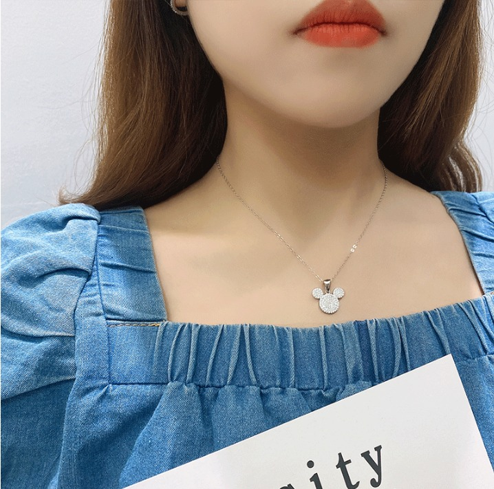 Exquisite 925 Sterling Silver Mickey Mouse Micro Inlay Zircon Pendant Necklace - Image 2