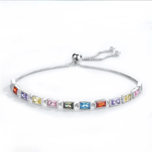 Exquisite 925 Sterling Silver Rainbow Zirconia Tennis Bracelet
