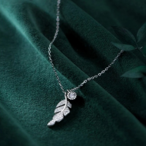 Sterling Silver Plated Micro Zircon Leaf Pendant Necklace