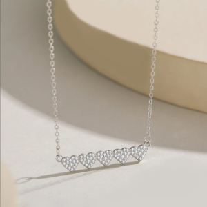 Genuine 925 Sterling Silver Heart to Heart Sparkling Zircon Pendant Necklace