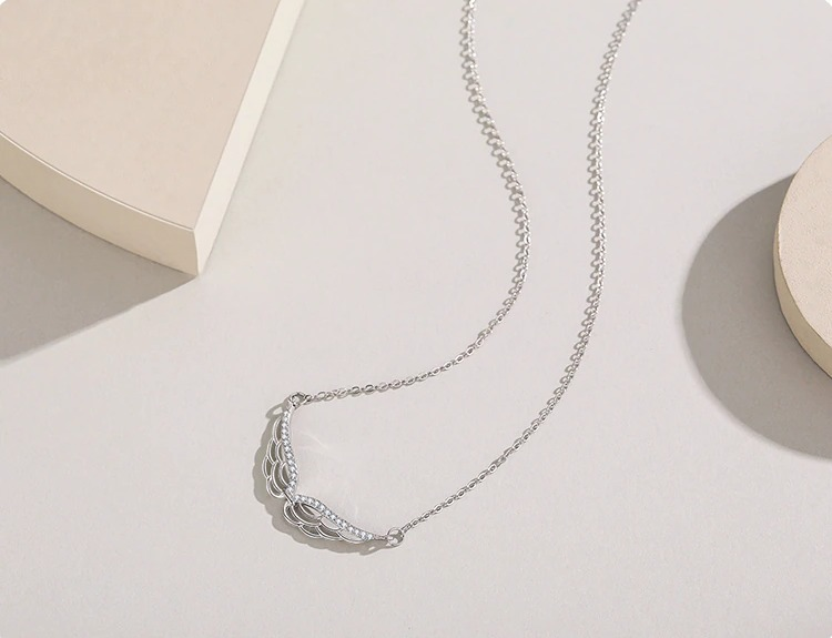 Exquisite 925 Sterling Silver Zirconia Angel Wings Pendant Necklace - Image 3