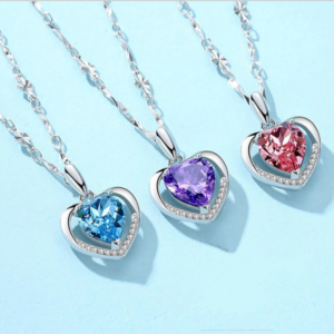 Quality Sterling Silver Plated A3 Zirconia Heart Pendant Necklace