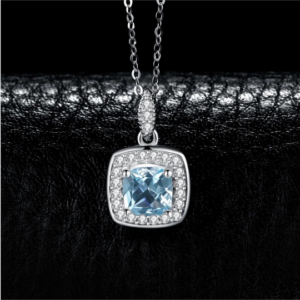Genuine 925 Sterling Silver Sky Blue Topaz Gemstone Pendant Necklace