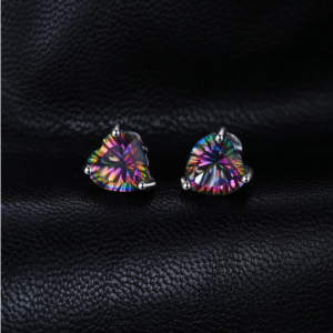 Exquisite 925 Sterling Silver Rainbow Heart Mystic Quartz Stud Earrings