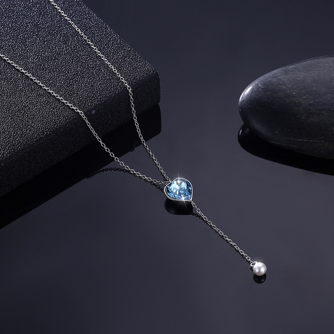 Elegant 925 Sterling Silver Austrian Crystal Heart Tassel Pendant Necklace - Image 3