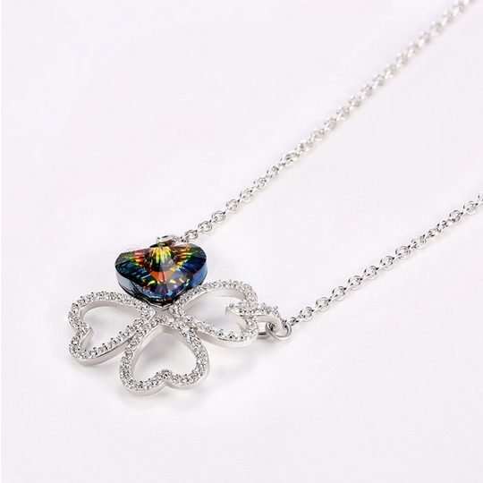 Exquisite 925 Sterling Silver Austrian Crystal Heart Clover Pendant Necklace - Image 3