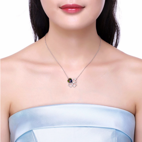 Exquisite 925 Sterling Silver Austrian Crystal Heart Clover Pendant Necklace - Image 4