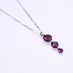 Classic 925 Sterling Silver Austrian Crystal 3 Stone Pendant Necklace