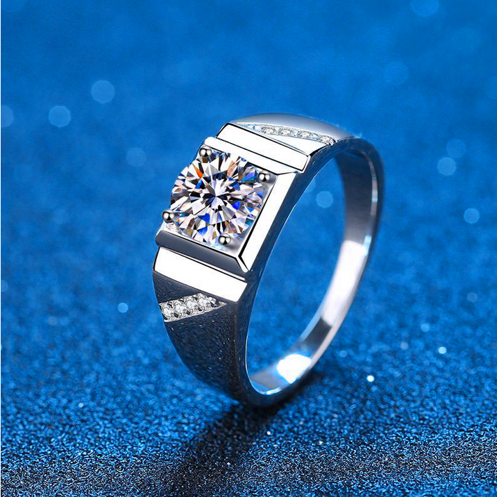 Men’s 14K Sterling Silver 1CT Luxurious Moissanite Gemstone Ring