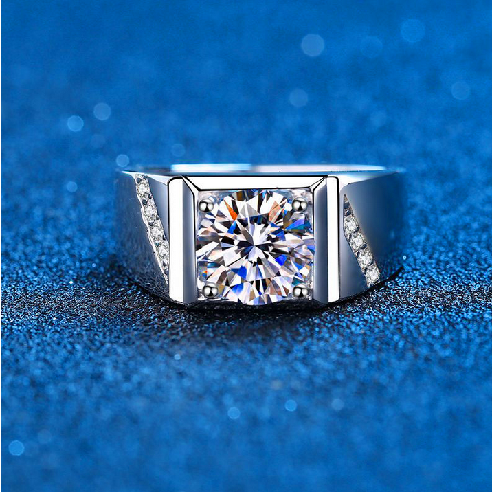 Men’s 14K Sterling Silver 1CT Luxurious Moissanite Gemstone Ring - Image 3