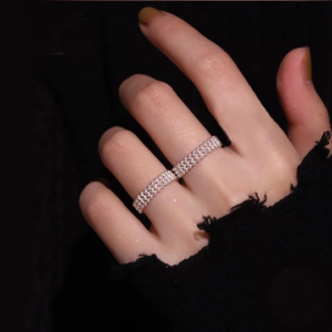 Exquisite 925 Sterling Silver Triple Layer Beaded Ring