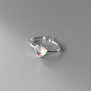 925 Sterling Silver Gradient Color Adjustable Heart Ring (Size 4-6)