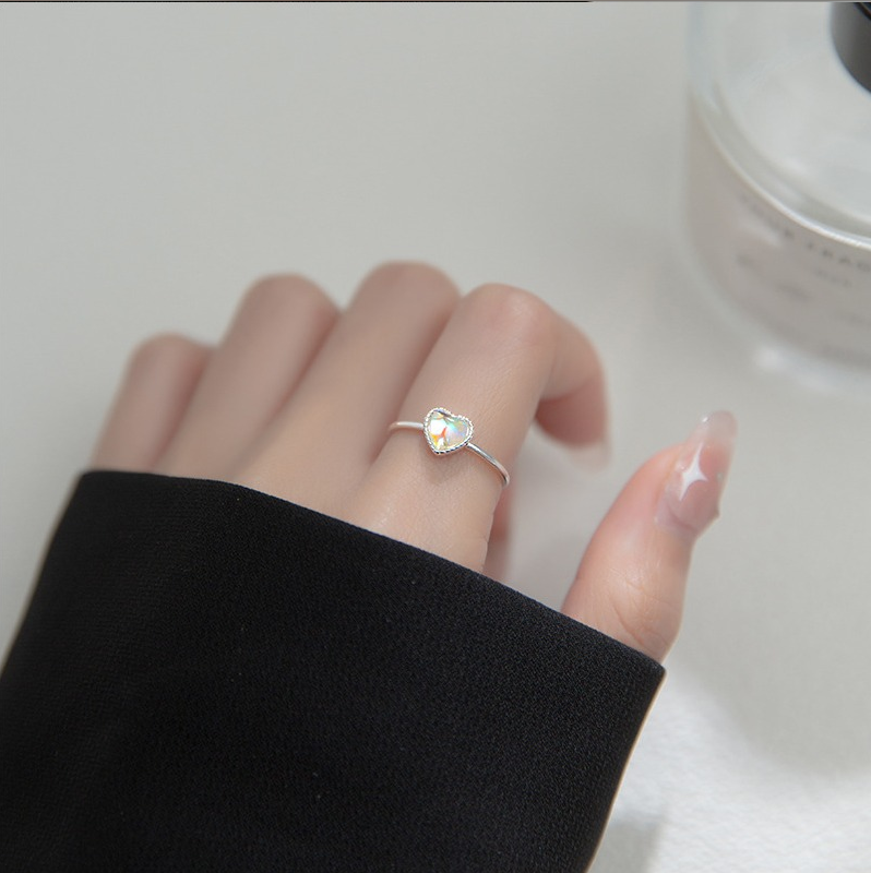 925 Sterling Silver Gradient Color Adjustable Heart Ring (Size 4-6) - Image 2