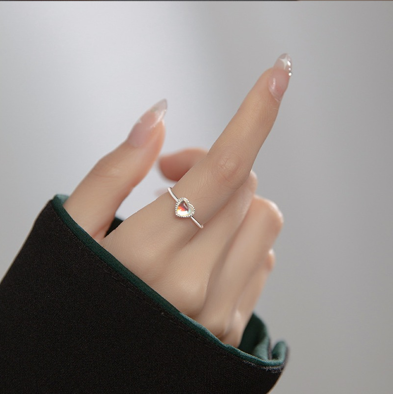 925 Sterling Silver Gradient Color Adjustable Heart Ring (Size 4-6) - Image 3