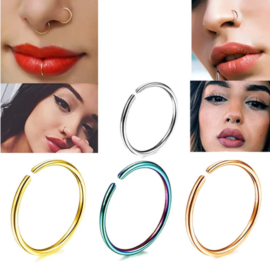 2Pc Thin Titanium Nose, Lip & Ear Hoop Piercing