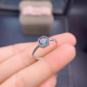Platinum 925 Sterling Silver Exotic Alexandrite Hexagon Gemstone Adjustable Ring