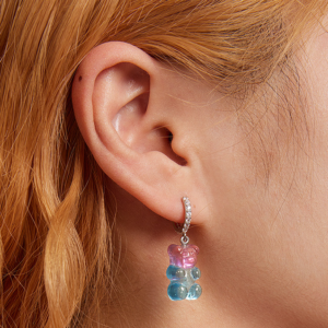 Exquisite 925 Sterling Silver Pink & Blue Cute Candy Bear Earrings