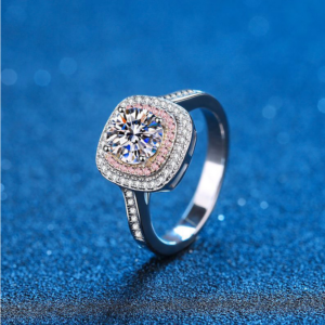 Genuine 18K 925 Sterling Silver 1CT Brilliant Cut Rose Moissanite Ring