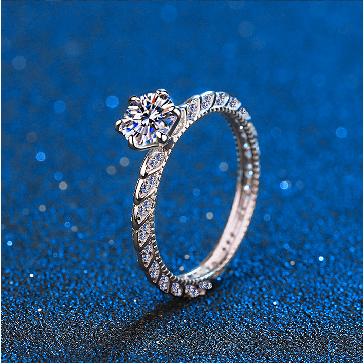 14K 925 Sterling Silver 1CT Moissanite Full Pave Promise Ring