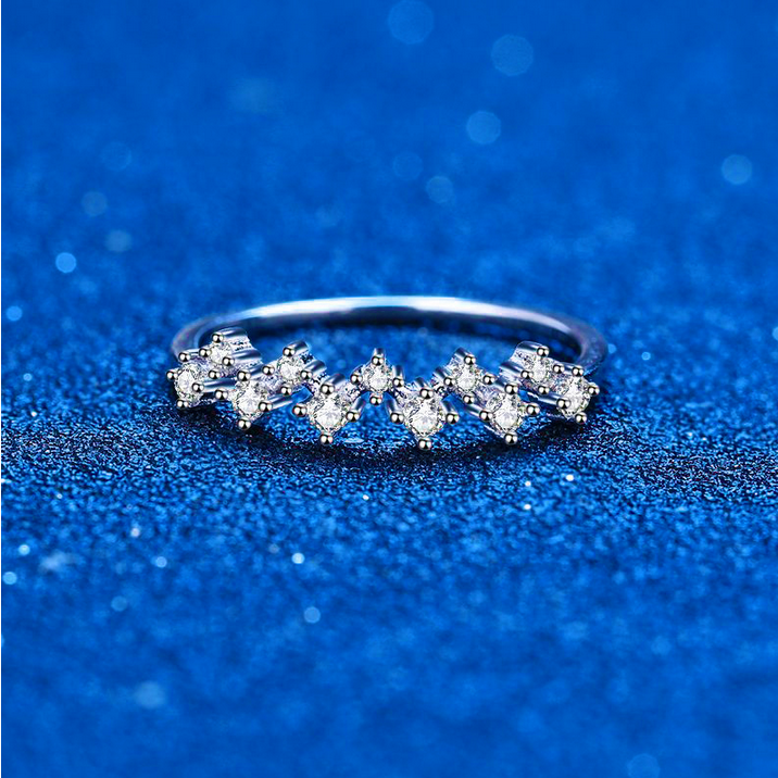 Platinum 925 Sterling Silver Eternity Stars Moissanite Ring - Image 2