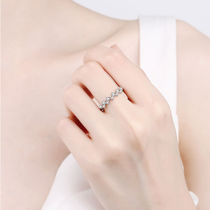 Platinum 925 Sterling Silver Eternity Stars Moissanite Ring - Image 3