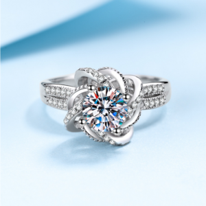 925 Sterling Silver 18K 1CT/2CT Moissanite Gemstone Fountain Ring