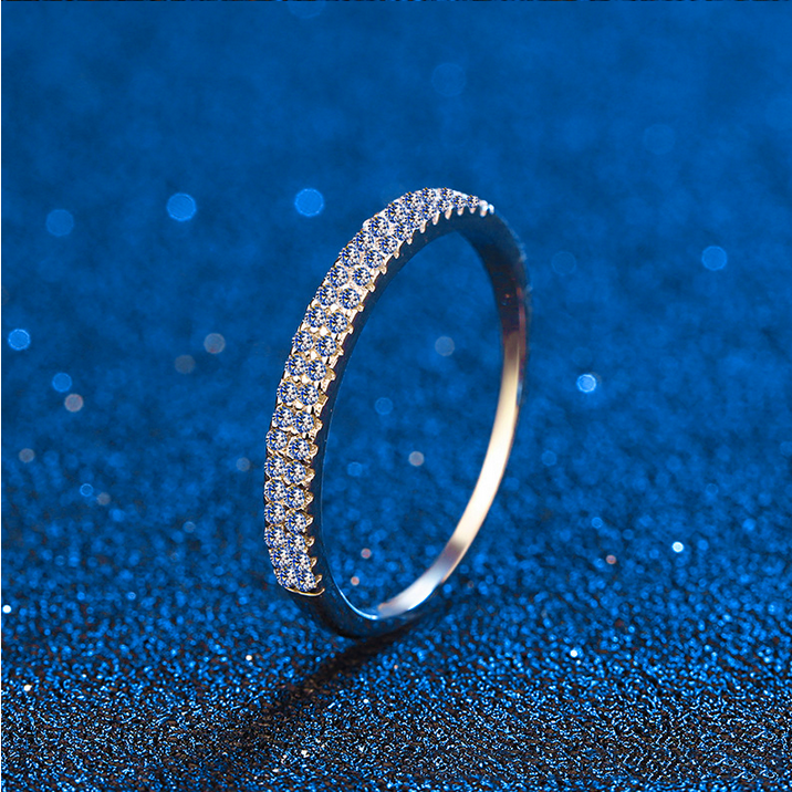 14K 925 Sterling Silver Semi Pave Moissanite Eternity Ring