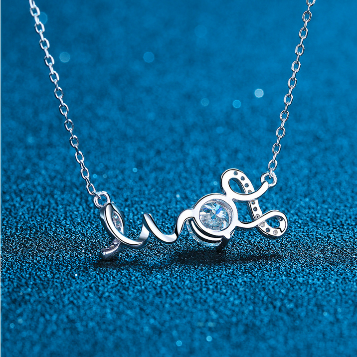 Platinum 925 Sterling Silver 1CT Moissanite Forever Love Pendant Necklace - Image 3