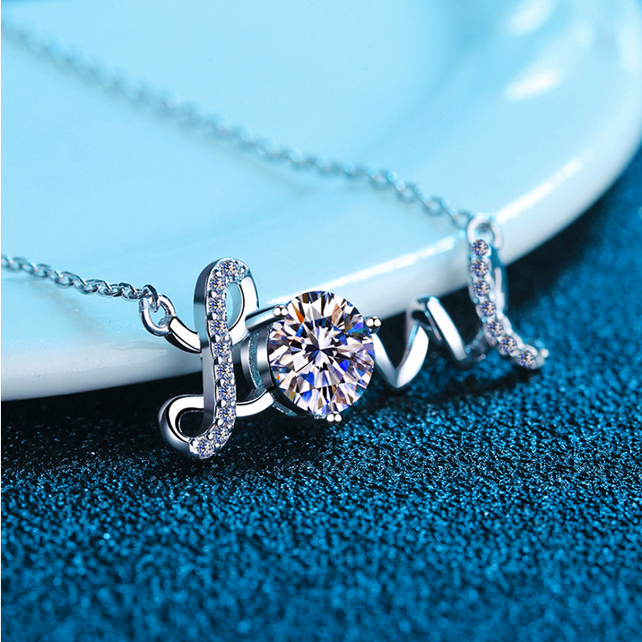 Platinum 925 Sterling Silver 1CT Moissanite Forever Love Pendant Necklace - Image 4