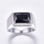 925 Sterling Silver Men's 3.0CT Emerald Cut Gemstone Ring