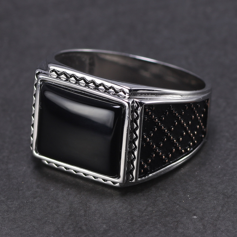 Genuine Solid 925 Sterling Silver Natural Black Onyx Vintage Men's Ring