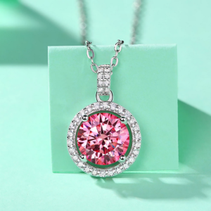 Luxury S925 Sterling Silver 3CT Luscious Pink Moissanite Pendant Necklace