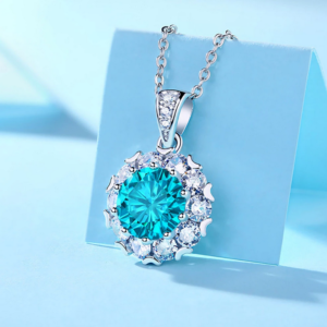 Exquisite S925 Sterling Silver 3CT Aquamarine Moissanite Pendant Necklace