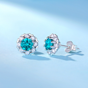 Exquisite S925 Sterling Silver Aquamarine Moissanite Stud Earrings